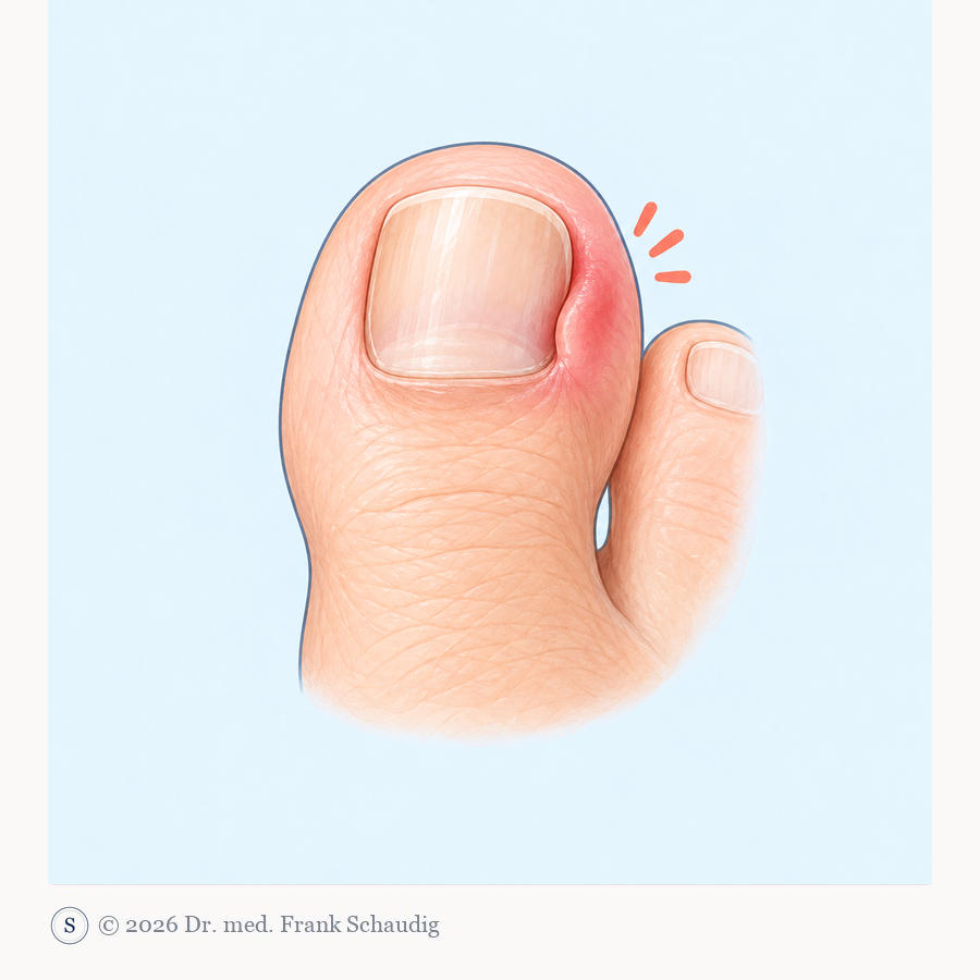 Großzehe mit gerötetem, geschwollenem Nagelrand